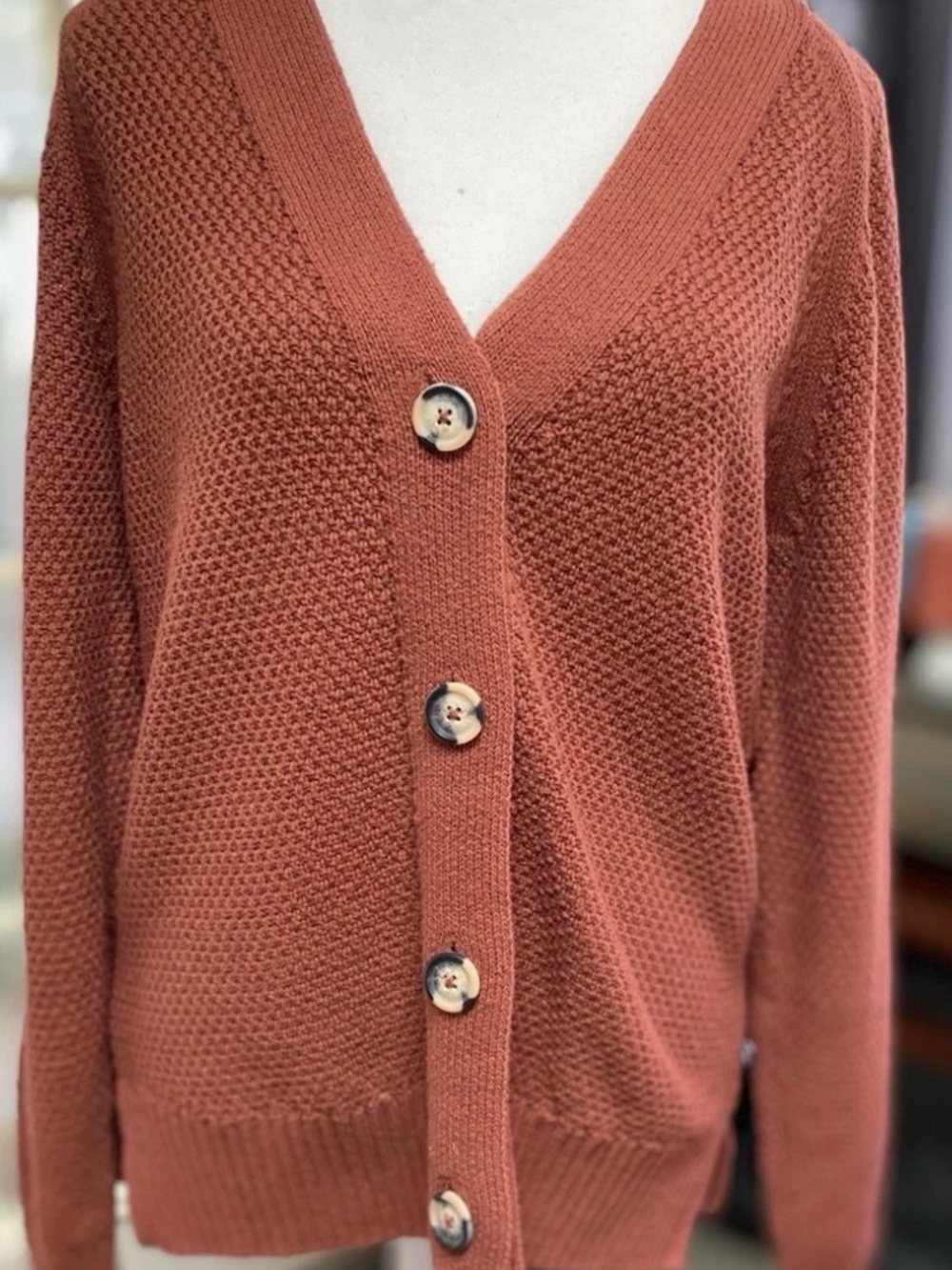 Gap Cable Knit 100% Cotton Rust Brown Button Down Cardigan Medium